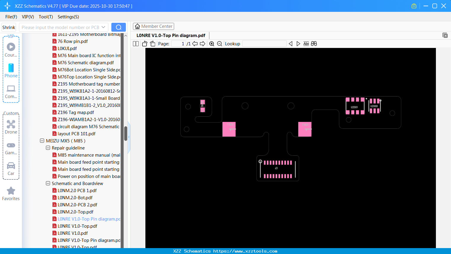 Meizu L0NRE V1.0-Top Pin Diagram